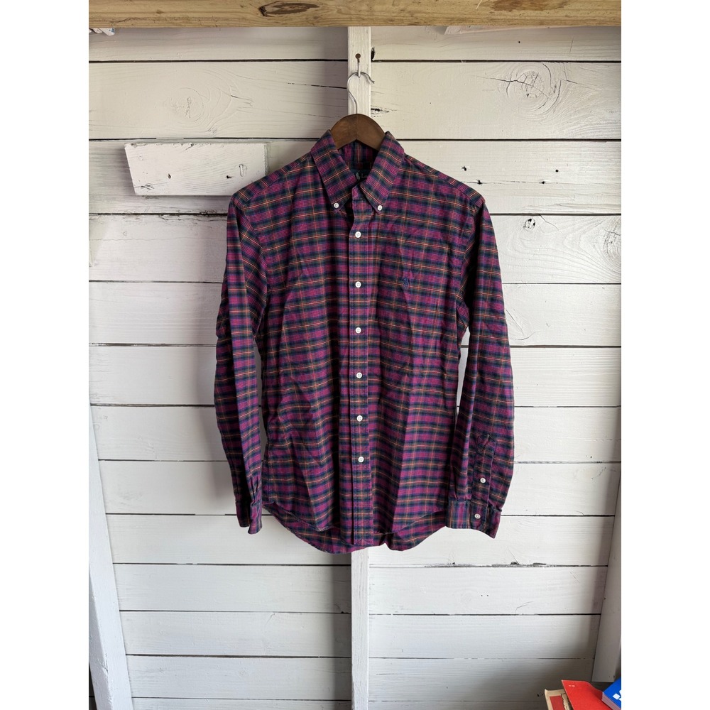 Polo Ralph Lauren Mens Custom Fit Plaid Button Down Shirt Purple Red Green M
